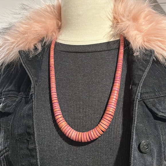 Dyed Wood Disc Bead Long Necklace - Picture 5 of 16